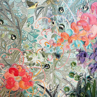 Colorful floral and bird ceramic and mosaic mural with intricate details made by Jane du Rand