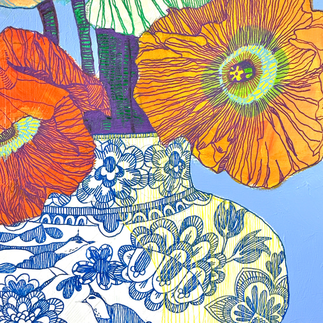 Poppies on Blue Background