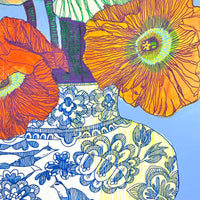 Poppies on Blue Background